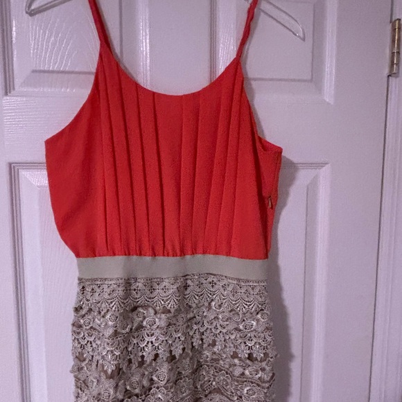 Xtaren… Coral Cami & Beige Crochet Short Romper… Adjustable Straps & Side Zipper - Picture 1 of 10